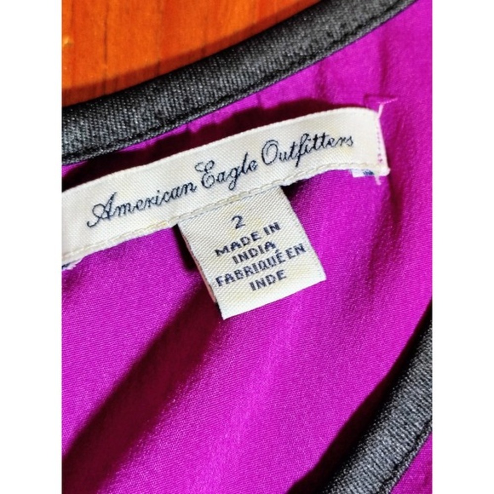 American Eagle Outfitters Purple Dress Black Trim Cap Sleeve Size 2 zip back - Picture 3 of 6